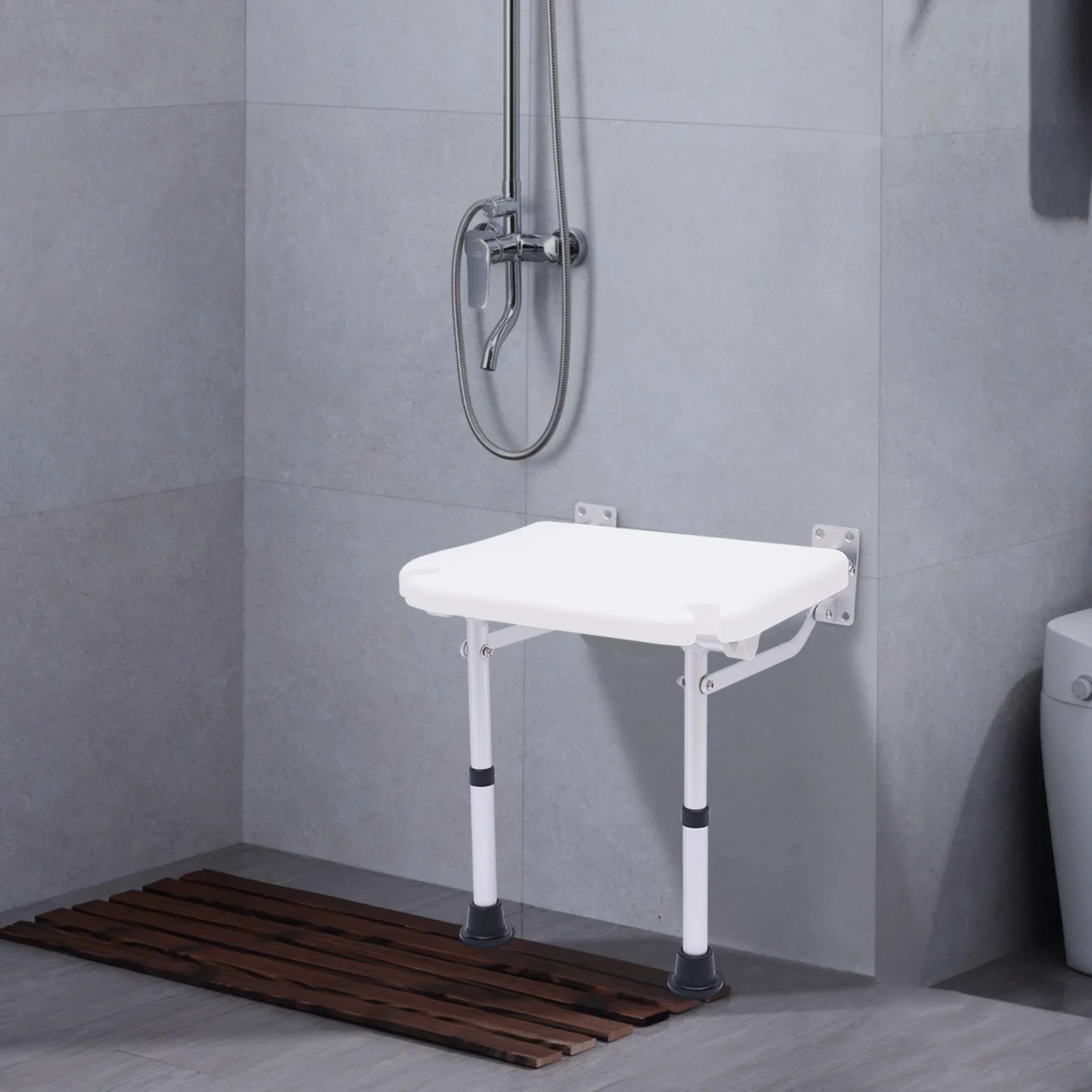 Wall Mounted Folding Shower Seat Adjustable Height 220lbs Capacity Foldable for Bathroom Elderly Foldable Shower Bench