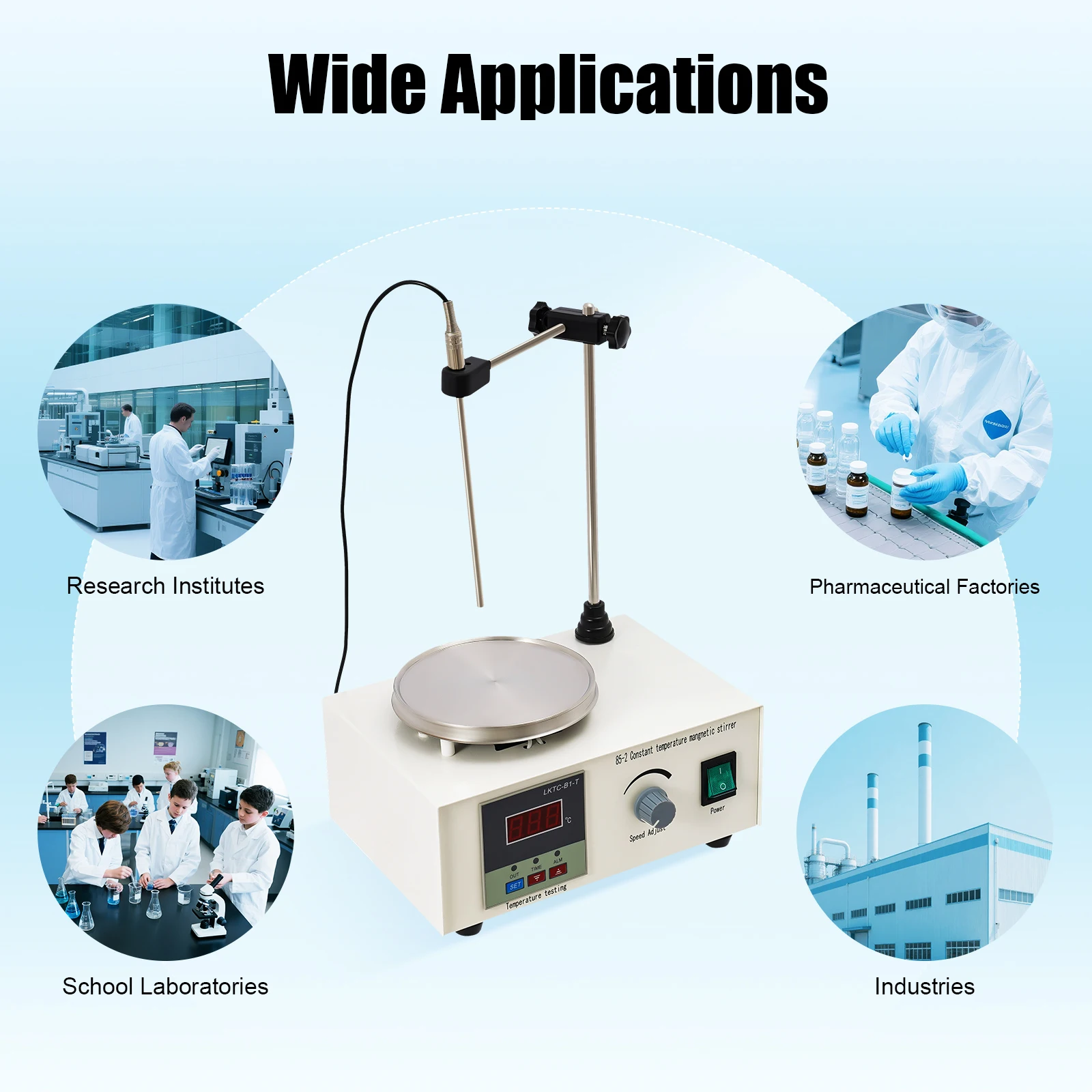 Laboratory Magnetic Mixer 5W Motor 250W Heater Digital Display Anti-Corrosion 304 Stainless Steel Tabletop Stirrer