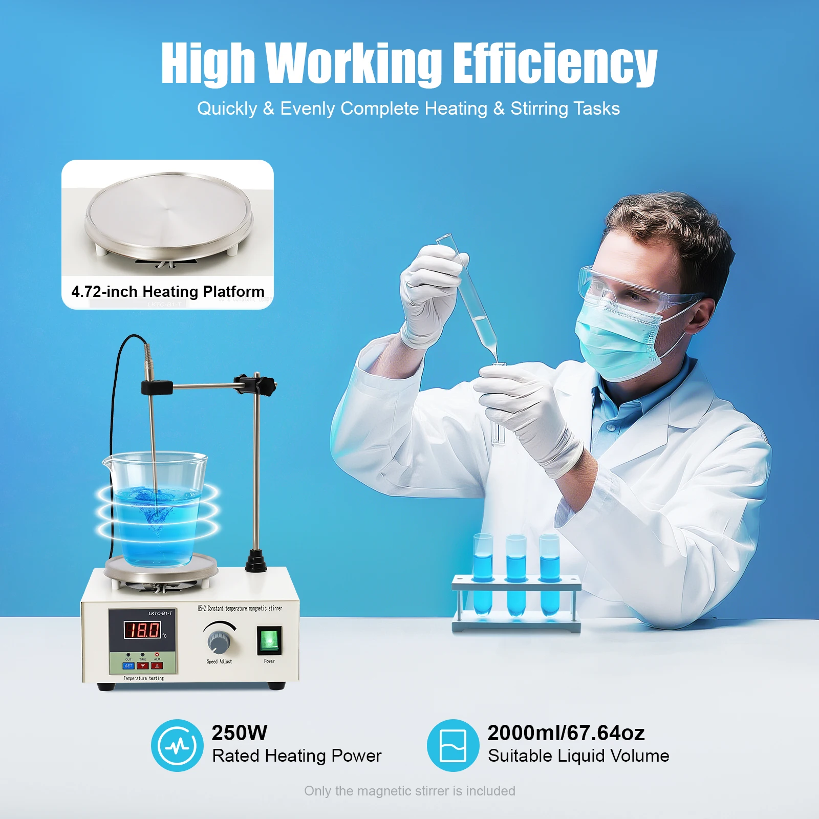 Laboratory Magnetic Mixer 5W Motor 250W Heater Digital Display Anti-Corrosion 304 Stainless Steel Tabletop Stirrer