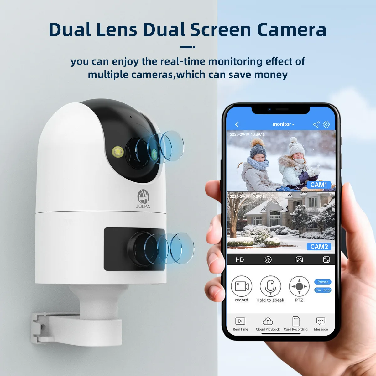 JOOAN 4K 6MP HD Wifi PTZ Camera Outdoor Dual Lens Dual Screen AI Tracking Color Night Vision Security Protection IP Camera