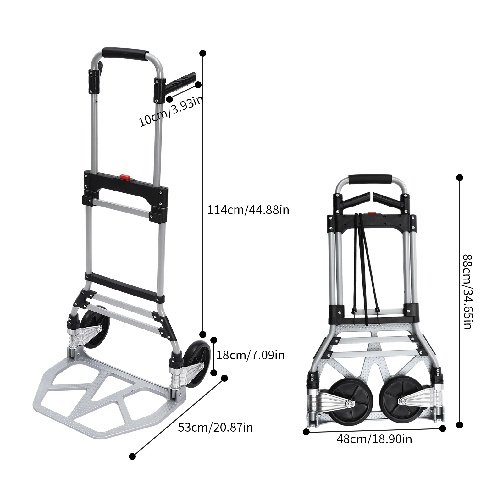 Folding Hand Truck with Elastic Binding Rope Versatile Luggage Cart Adjustable Handles for Moving Items Daily Shopping