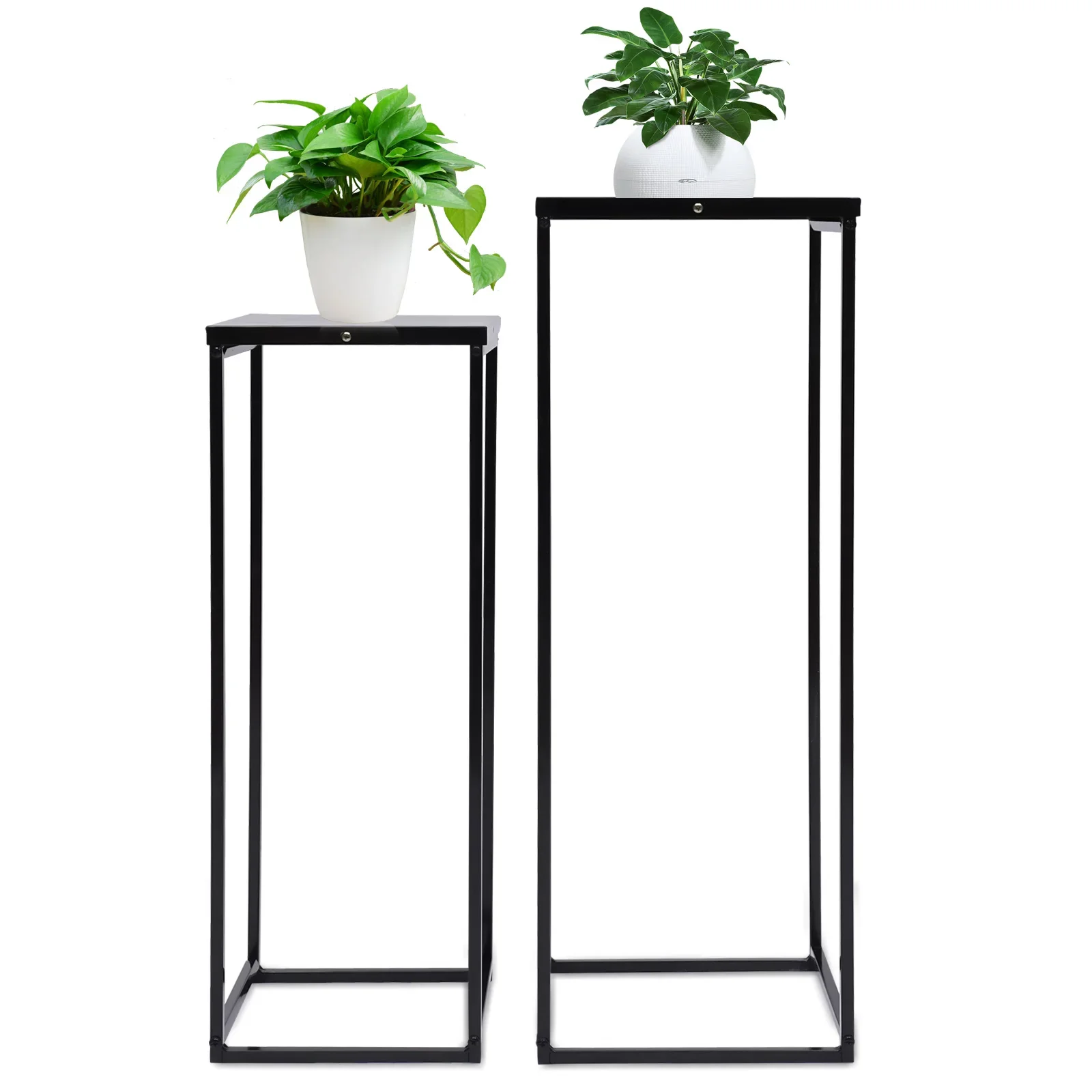 Black Set of 2 Metal Stand Plant Stand High Square Rack Flower Holder for Wedding Living Room Patio Garden