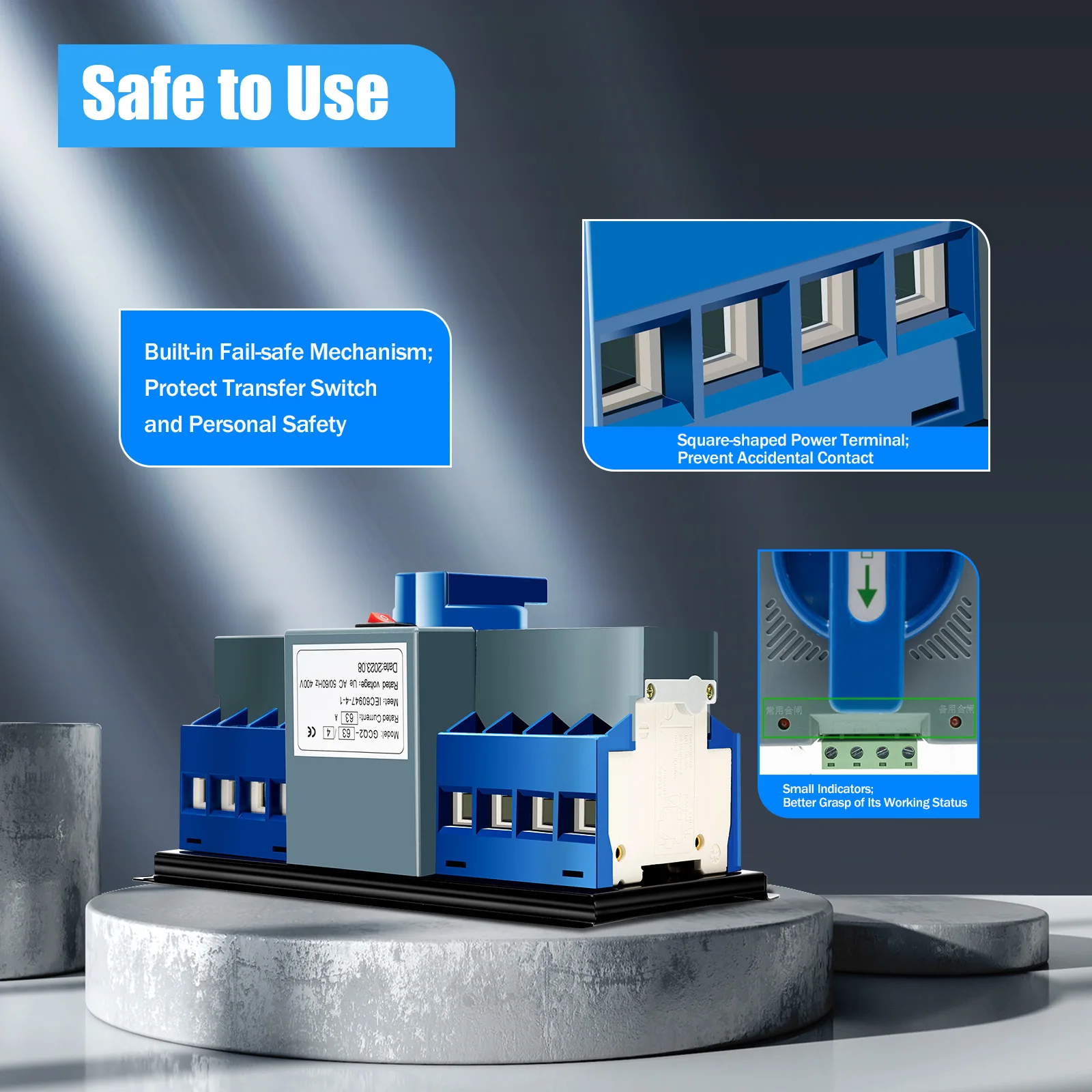 4P/63A 220V Dual Power Automatic Transfer Switch Manual Automatic Integration All-in-1 Design Indicator for Elevator