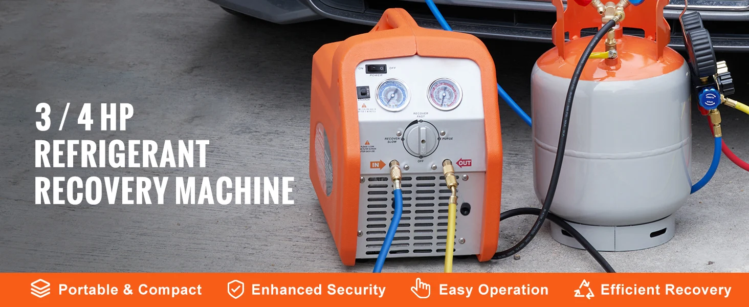 SucceBuy 3/4 1HP Refrigerant Recovery Machine Portable AC Recovery Machine 60Hz Recovery Machine HVAC for Car Air Conditioning