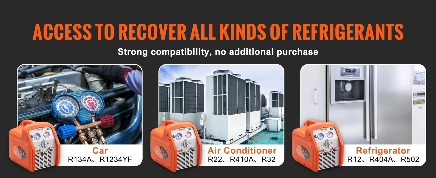 SucceBuy 3/4 1HP Refrigerant Recovery Machine Portable AC Recovery Machine 60Hz Recovery Machine HVAC for Car Air Conditioning