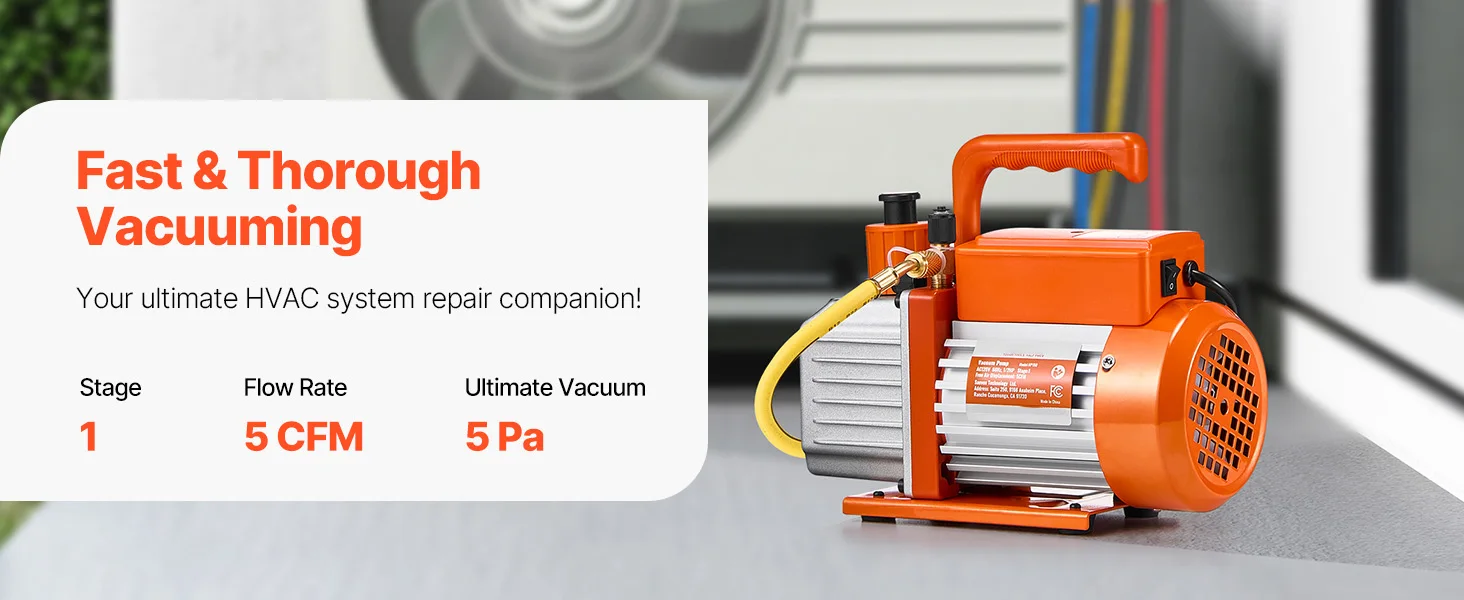SucceBuy Vacuum Pump & Oil Bottle 3.5CFM/4CFM/5CFM 1-Stage or 6CFM 9CFM 2-Stage, R134a R22 R410a Systems Conditioner Maintenance