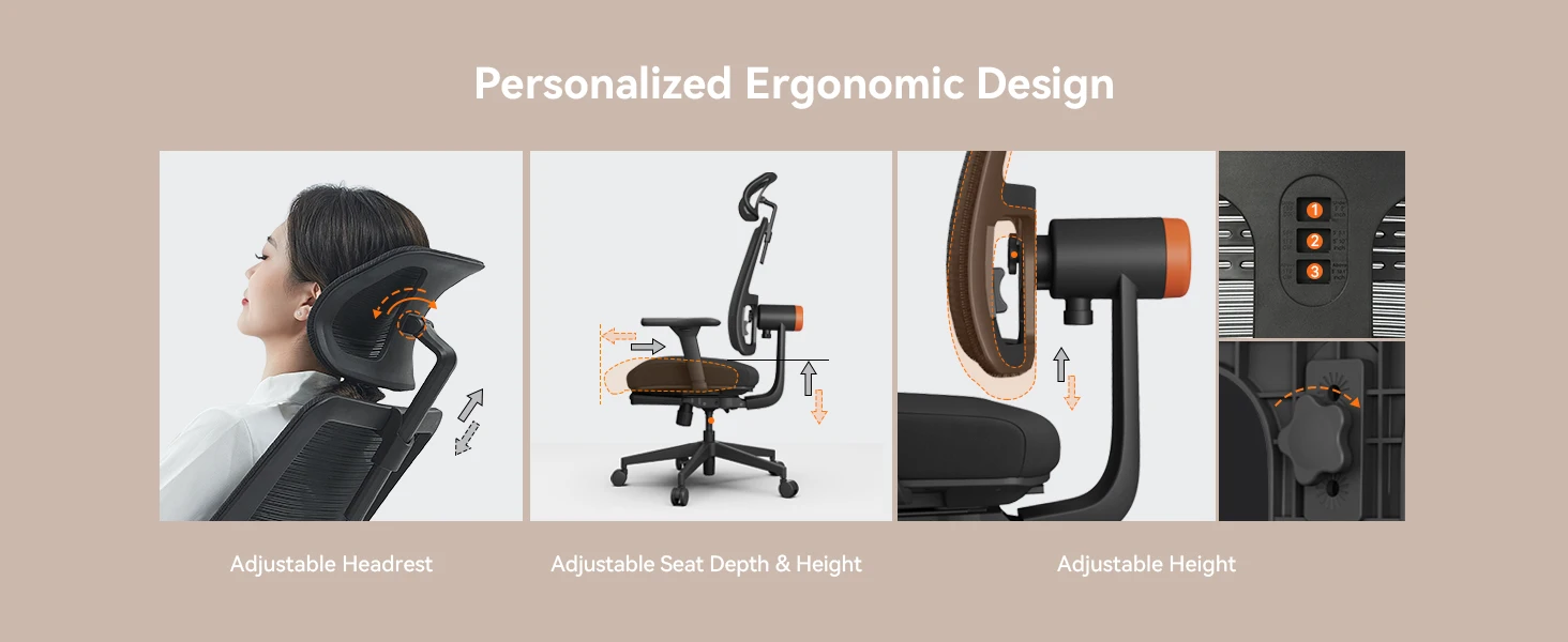 NEWTRAL MagicH-BP Ergonomic Office Chair with Footrest and Lumbar Support, 4D Armrest, Backrest and Headseat Adjustable