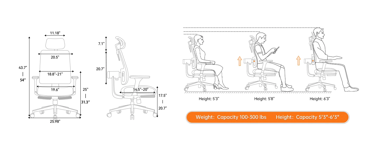 NEWTRAL MagicH-BP Ergonomic Office Chair with Footrest and Lumbar Support, 4D Armrest, Backrest and Headseat Adjustable