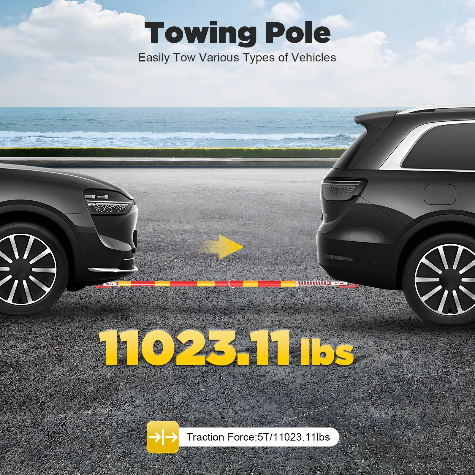 5T Iron Trailer Bar Strong Towing Capacity Towing Bar Towing Pole for Car Van Truck Towpole for Repair Shop, Household