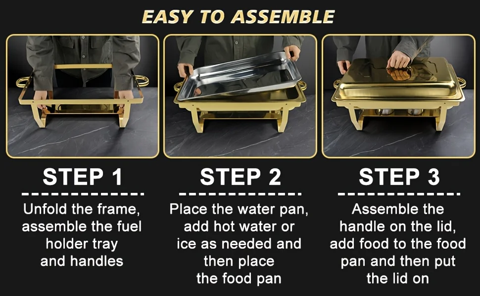 4pcs Stainless Steel Chafing Dishes Set, 8QT, Golden,Buffet, for Parties, Food Warmers, No Electricity Needed,only for cooking