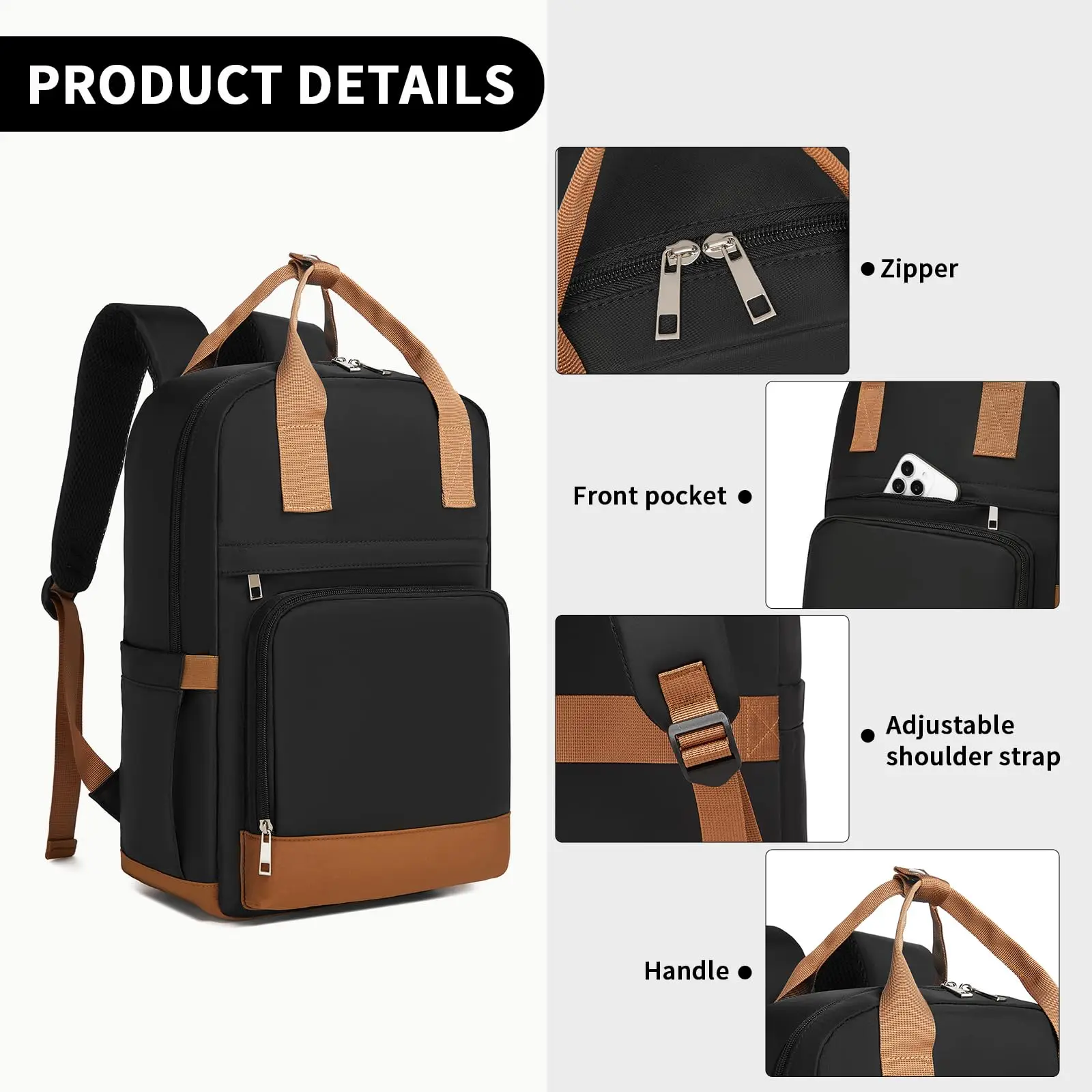 KONO WOMEN'S Waterproof Laptop Backpack with 15.6 Inch Laptop Compartment headphones Connector Ergonomic Ideal for School & Travel