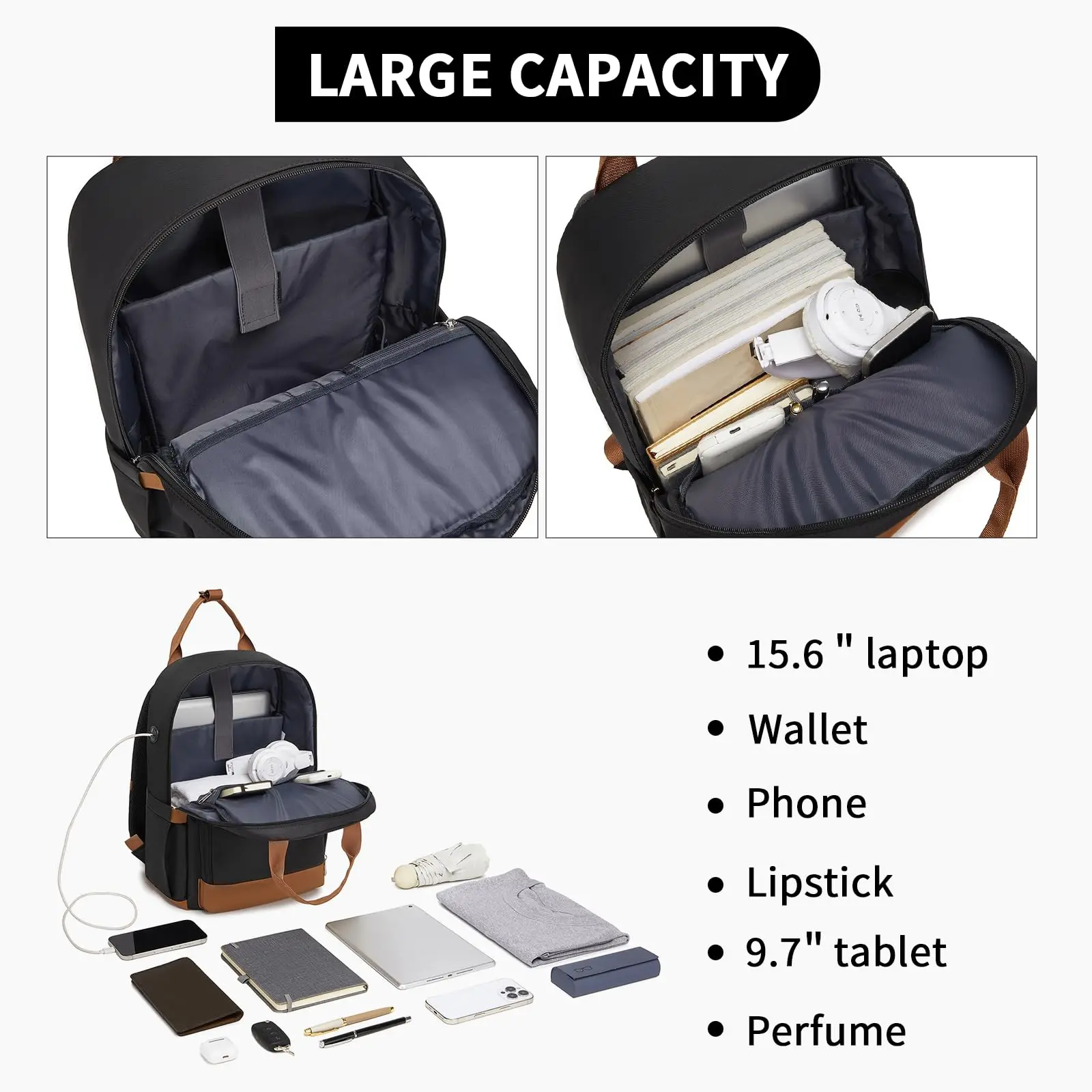 KONO WOMEN'S Waterproof Laptop Backpack with 15.6 Inch Laptop Compartment headphones Connector Ergonomic Ideal for School & Travel
