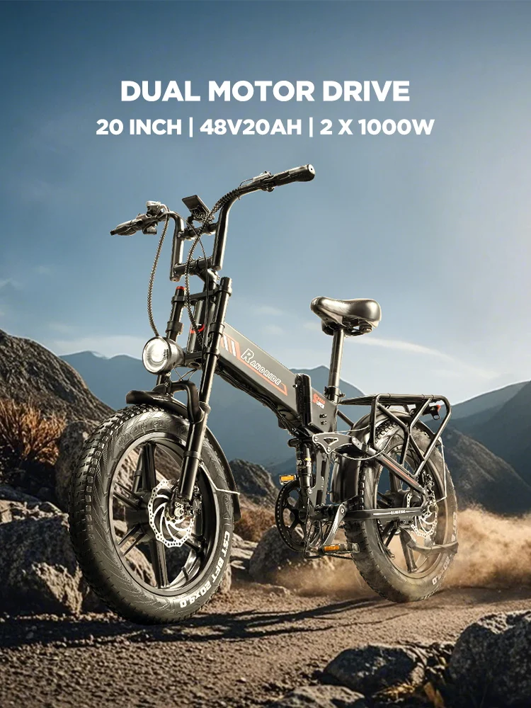 RANDRIDE YX20M-2 Folding Electric Bike 2000W 20Ah Two-Engine Electric Bike with Hydraulic Brakes and Double Fork