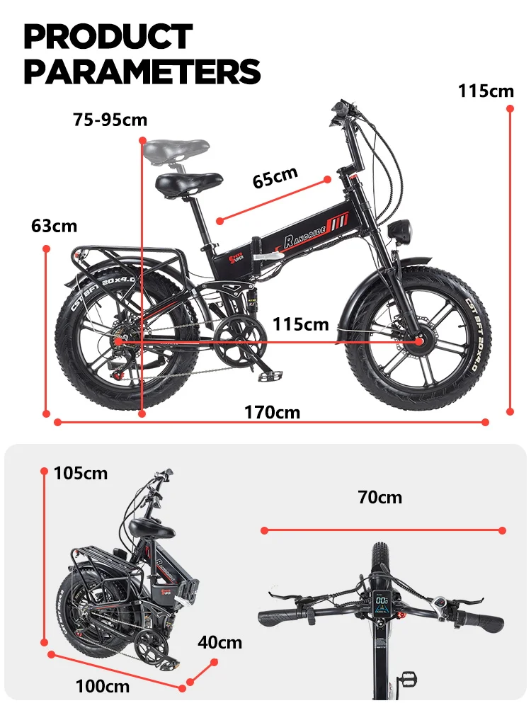 RANDRIDE YX20M-2 Folding Electric Bike 2000W 20Ah Two-Engine Electric Bike with Hydraulic Brakes and Double Fork