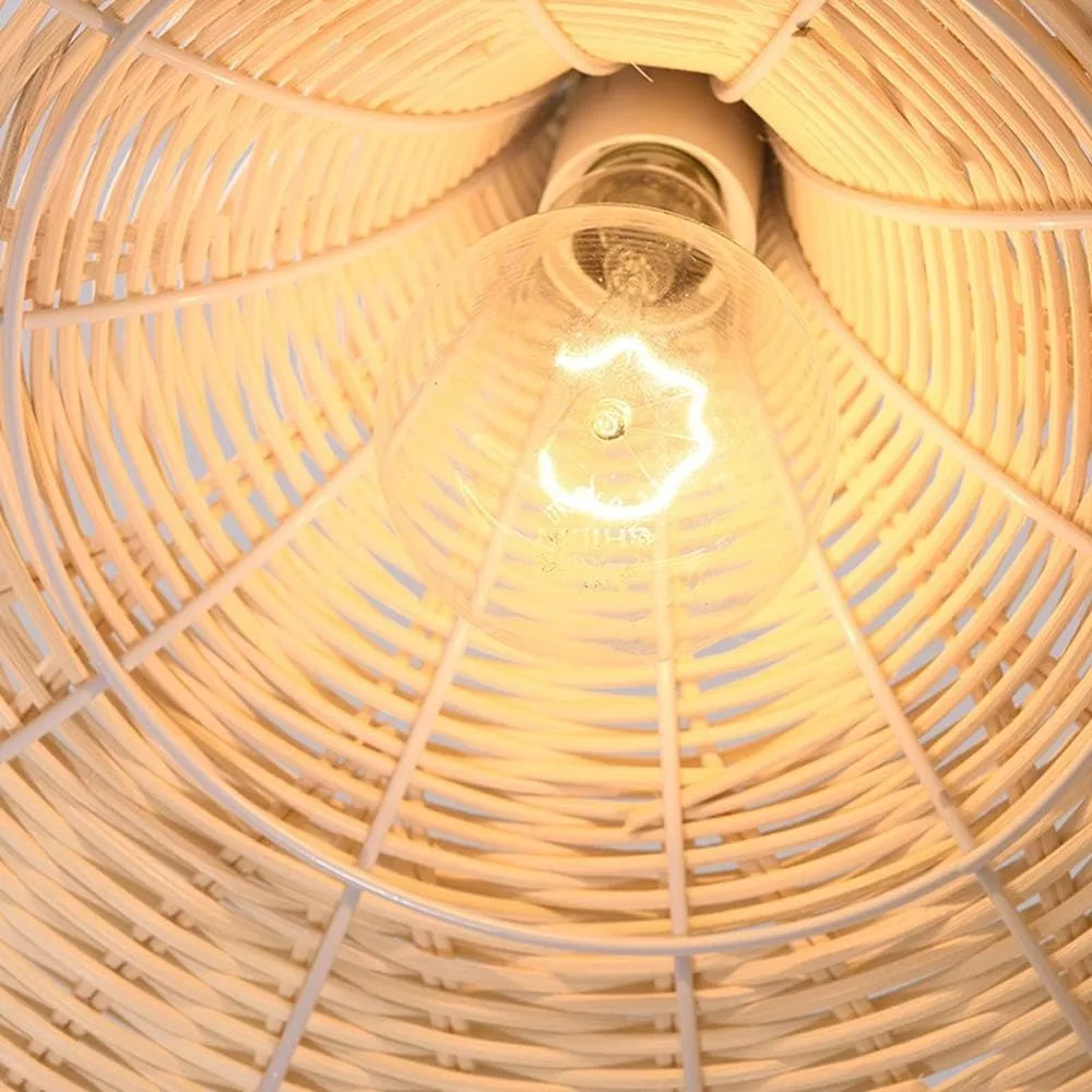 Natural Bamboo Pendant Light Country Style Wicker Lamp Shade E27 Handmade Woven Chandelier Ceiling Light Fixtures for Restaurant