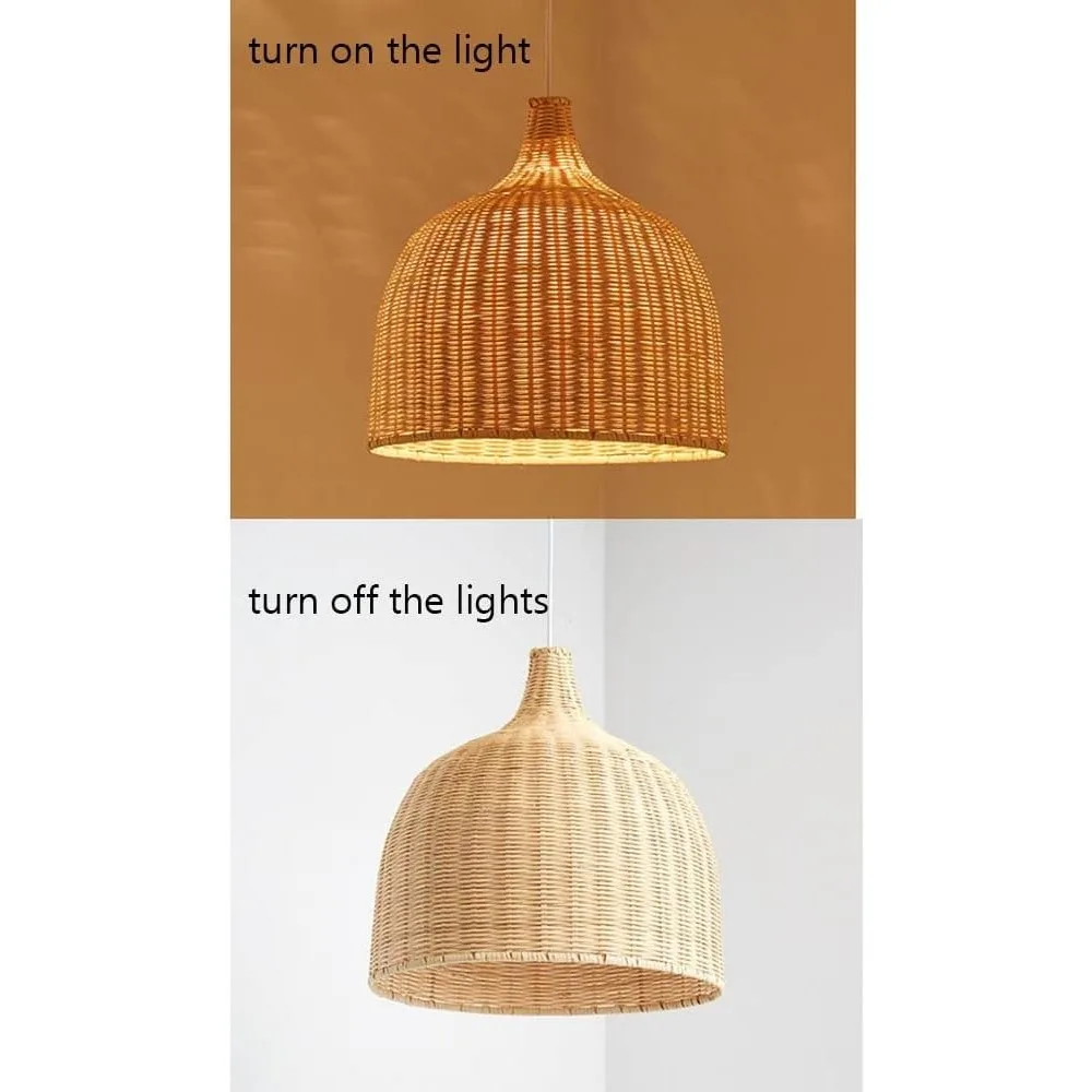 Natural Bamboo Pendant Light Country Style Wicker Lamp Shade E27 Handmade Woven Chandelier Ceiling Light Fixtures for Restaurant