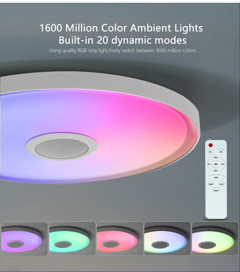 MARPOU LED Modern Ceiling Light RGB Colorful Dimming APP Remote Control 18 Inch Large Size Smart Home Music Ceiling Lamp Bedroom