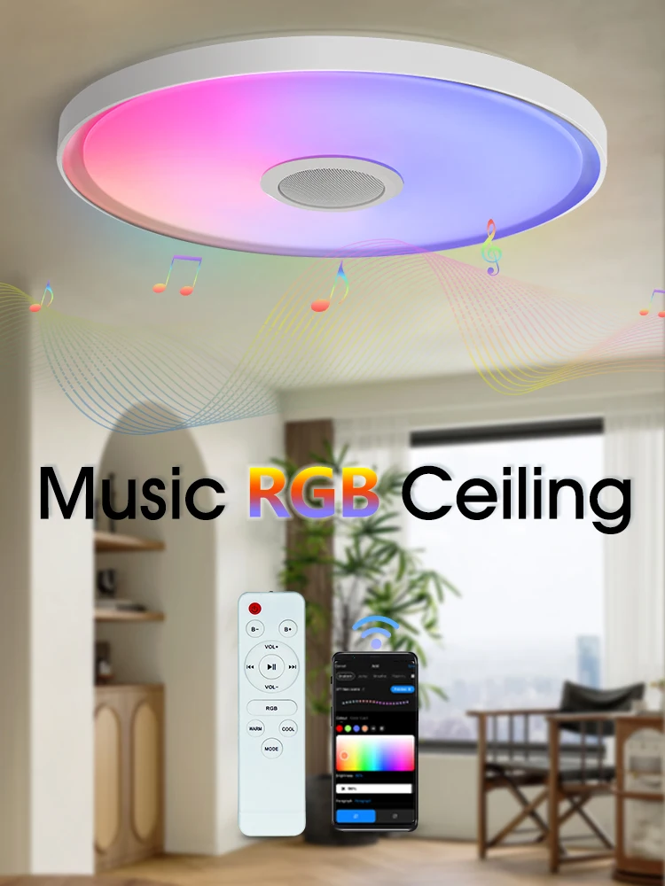 MARPOU LED Modern Ceiling Light RGB Colorful Dimming APP Remote Control 18 Inch Large Size Smart Home Music Ceiling Lamp Bedroom