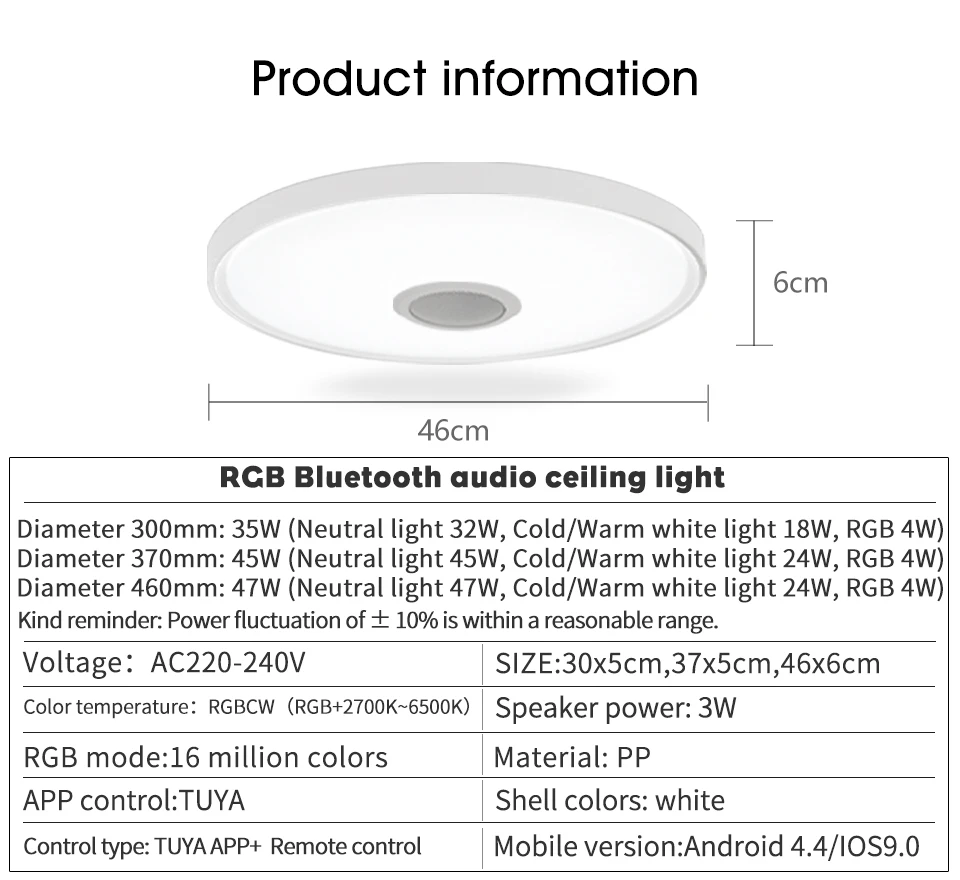 MARPOU LED Modern Ceiling Light RGB Colorful Dimming APP Remote Control 18 Inch Large Size Smart Home Music Ceiling Lamp Bedroom