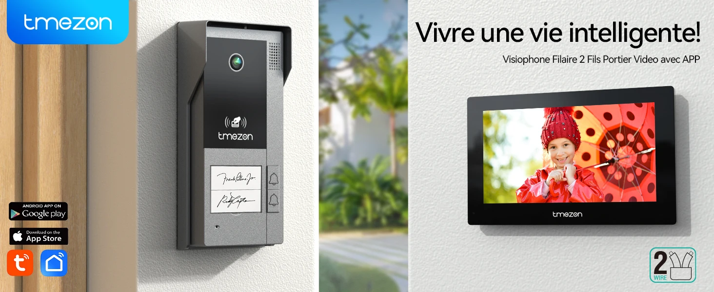 TMEZON 2 Wire WiFi Video Intercom System with Camera and 7 Inch1080P Touch Screen IP Wired Video Door Phone, Tuya, Remote Unlock