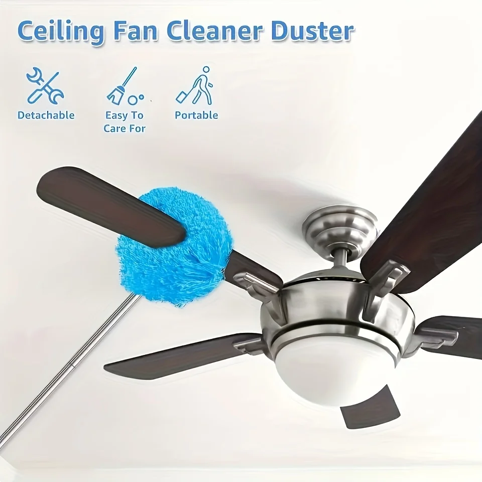 Reusable Microfiber Ceiling Fan Duster Set for Home & RVs - Effortless Cleaning Brush with Dust-Locking Technology