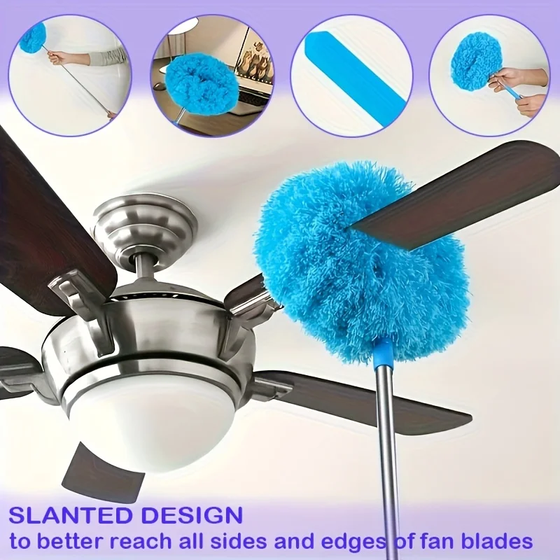 Reusable Microfiber Ceiling Fan Duster Set for Home & RVs - Effortless Cleaning Brush with Dust-Locking Technology