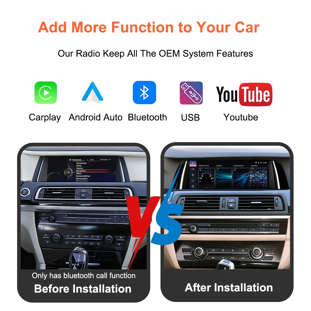 Thread free multimedia car radio Bonroad 10,25 inch Linux Carplay Android Auto for BMW Series 7 F01 F02 F03 F04 2009-2015 CIC system NBT