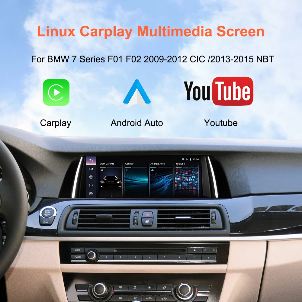 Thread free multimedia car radio Bonroad 10,25 inch Linux Carplay Android Auto for BMW Series 7 F01 F02 F03 F04 2009-2015 CIC system NBT