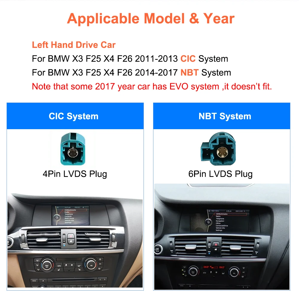 Linux multimedia touch screen without thread CarPlay Bonroad 10,25 inches for BMW X3 F25 X4 F26 2011-2017 CIC NBT Android Auto Mirror Link