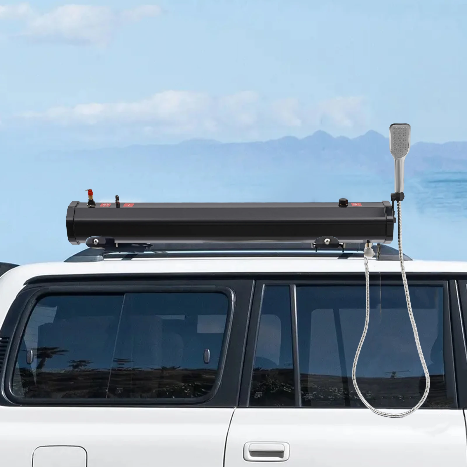 Portable Water Tank 18L 4.76Gal, Roof Rack Mount Road Shower with 1.6 Bar, Outdoor Camping Water Supply System for SUV RV Truck