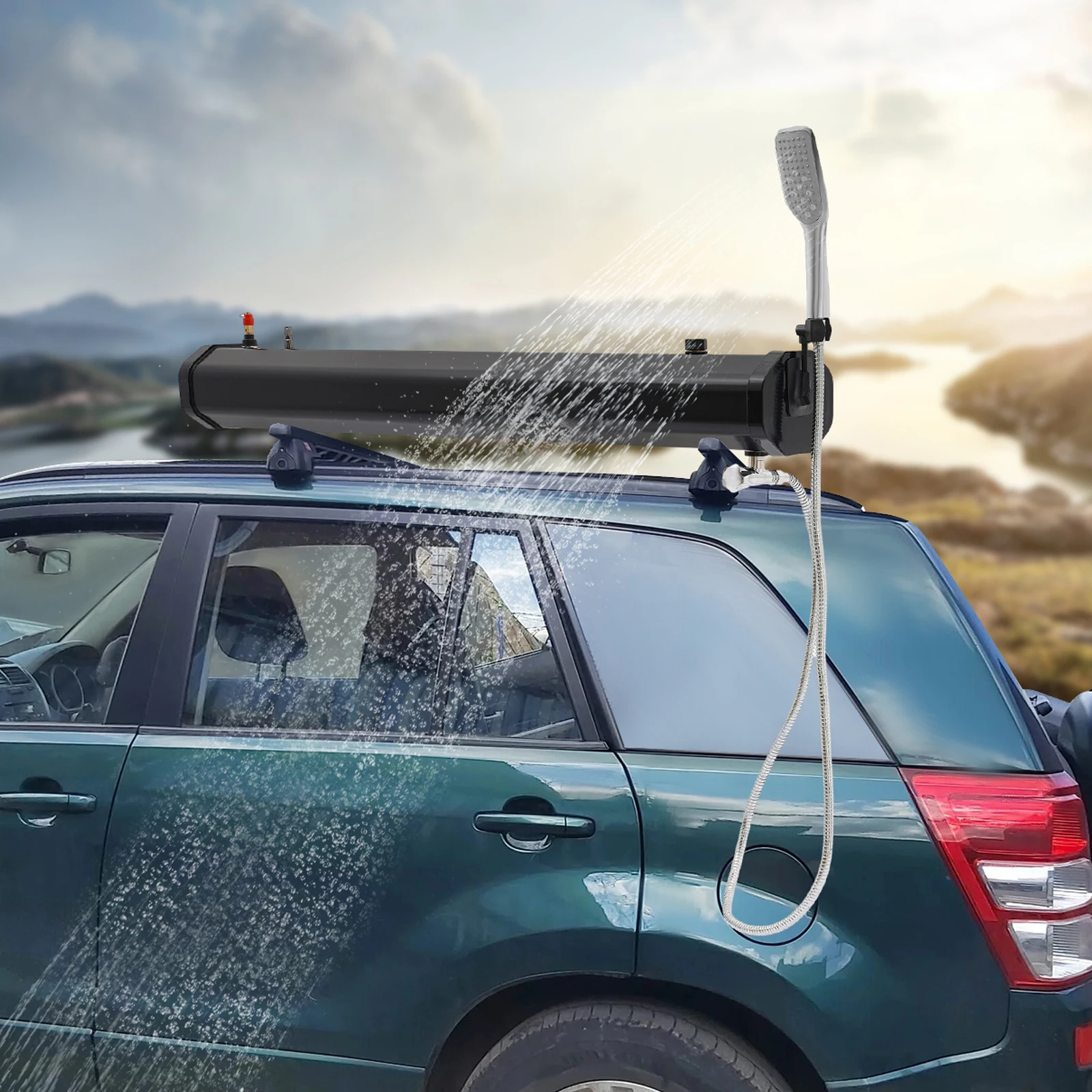 Portable Water Tank 18L 4.76Gal, Roof Rack Mount Road Shower with 1.6 Bar, Outdoor Camping Water Supply System for SUV RV Truck