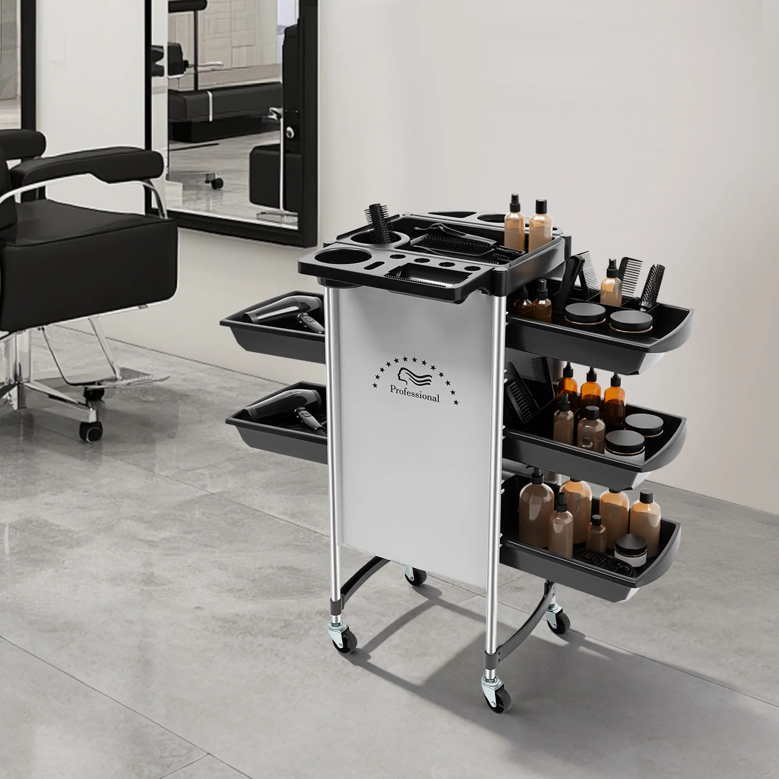 6-Tier Drawer-Type Multi-Functional Salon Trolley Salon Trolley Cart with Wheels, Hairdressing Shelf Rolling Storage Tray Cart