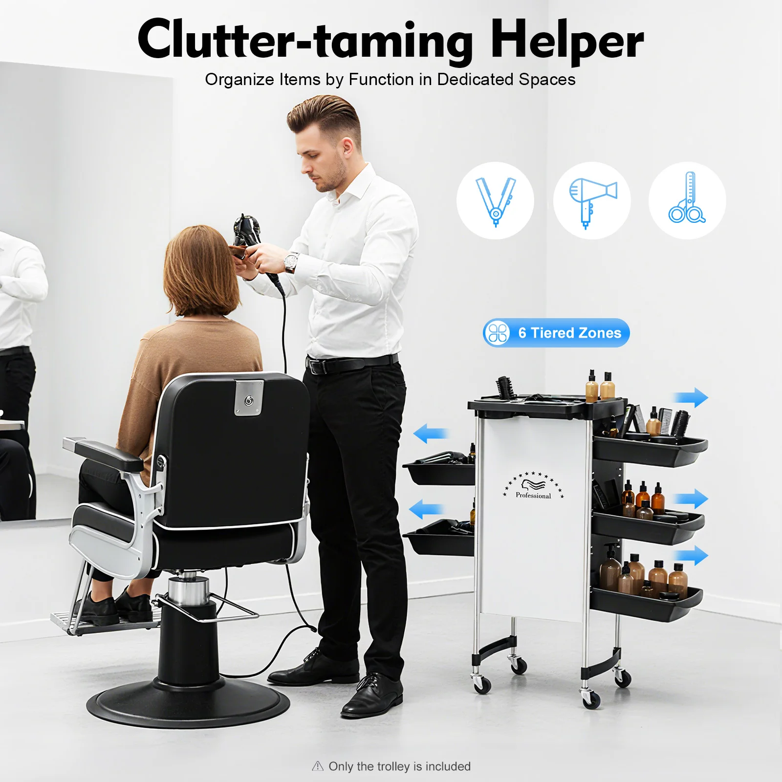 6-Tier Drawer-Type Multi-Functional Salon Trolley Salon Trolley Cart with Wheels, Hairdressing Shelf Rolling Storage Tray Cart