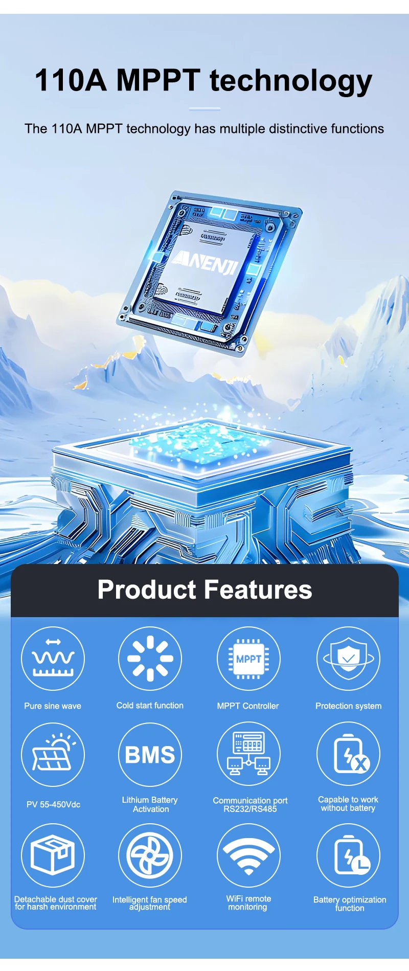 4KW 24V 100A Hybrid Solar Inverter 230VAC Off Grid Pure Sine Wave 500VDC 50/60Hz Solar Controller With WIFI Built-in BMS 