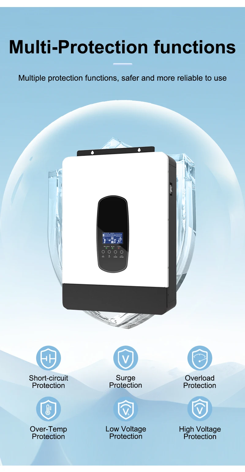 4KW 24V 100A Hybrid Solar Inverter 230VAC Off Grid Pure Sine Wave 500VDC 50/60Hz Solar Controller With WIFI Built-in BMS 