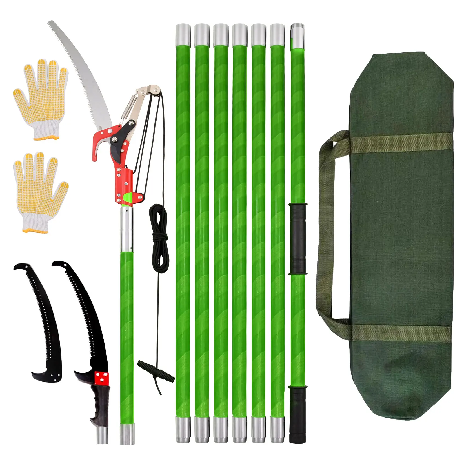 Tree Pole Saw Long Pole Saw Adjustable Length Pole Pruner High Reach Pole with Carry Bag, Manual Pole Saw