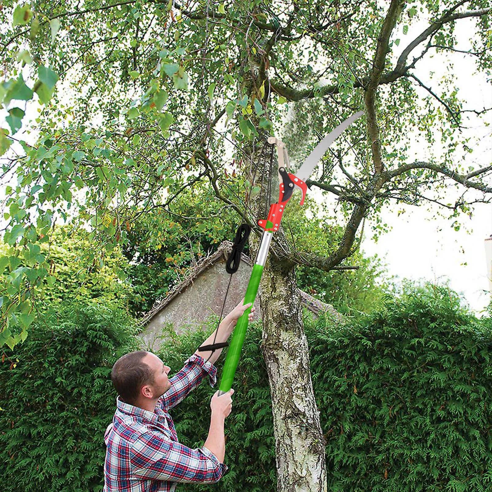 Tree Pole Saw Long Pole Saw Adjustable Length Pole Pruner High Reach Pole with Carry Bag, Manual Pole Saw