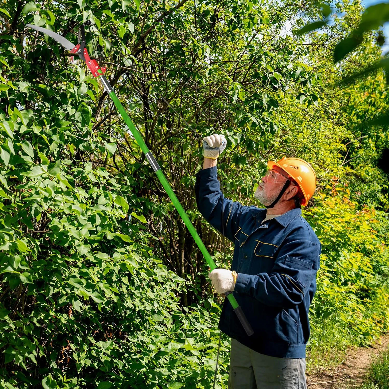 Tree Pole Saw Long Pole Saw Adjustable Length Pole Pruner High Reach Pole with Carry Bag, Manual Pole Saw