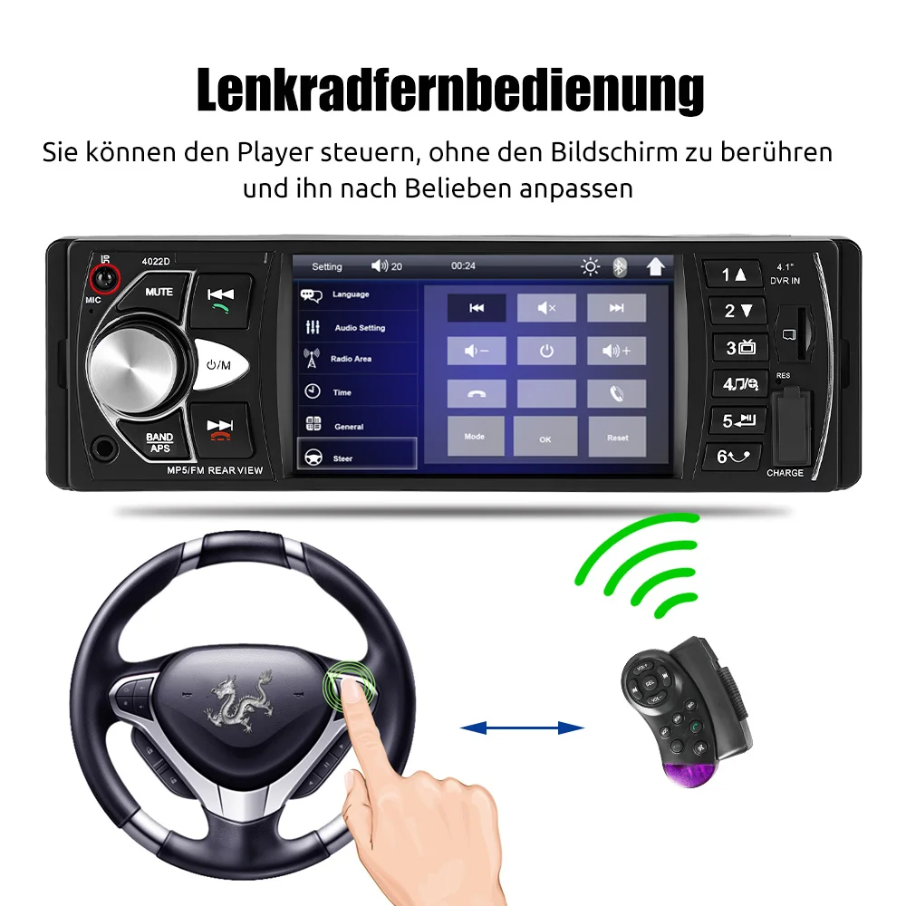 ESSGOO 4.1"Universal 1 DIN capacitive IPS digital display Multimedia MP5 Car Stereo Radio BT USB AUX TF FM SWC 7Colors Handsfree