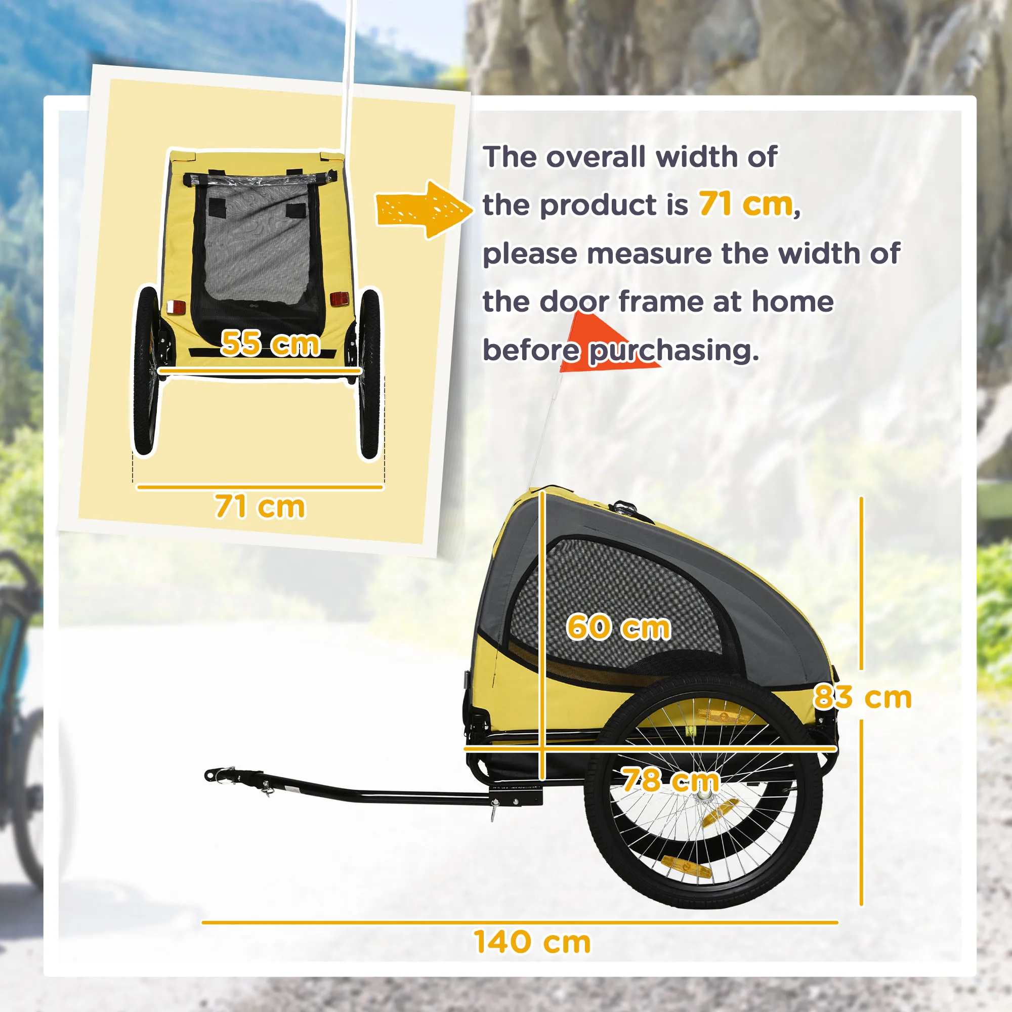 Dog trailer, load capacity 20kg, for medium-sized dogs, with mesh windows, tarpaulin, safety leash, 140x71x83cm, Oxford fabric