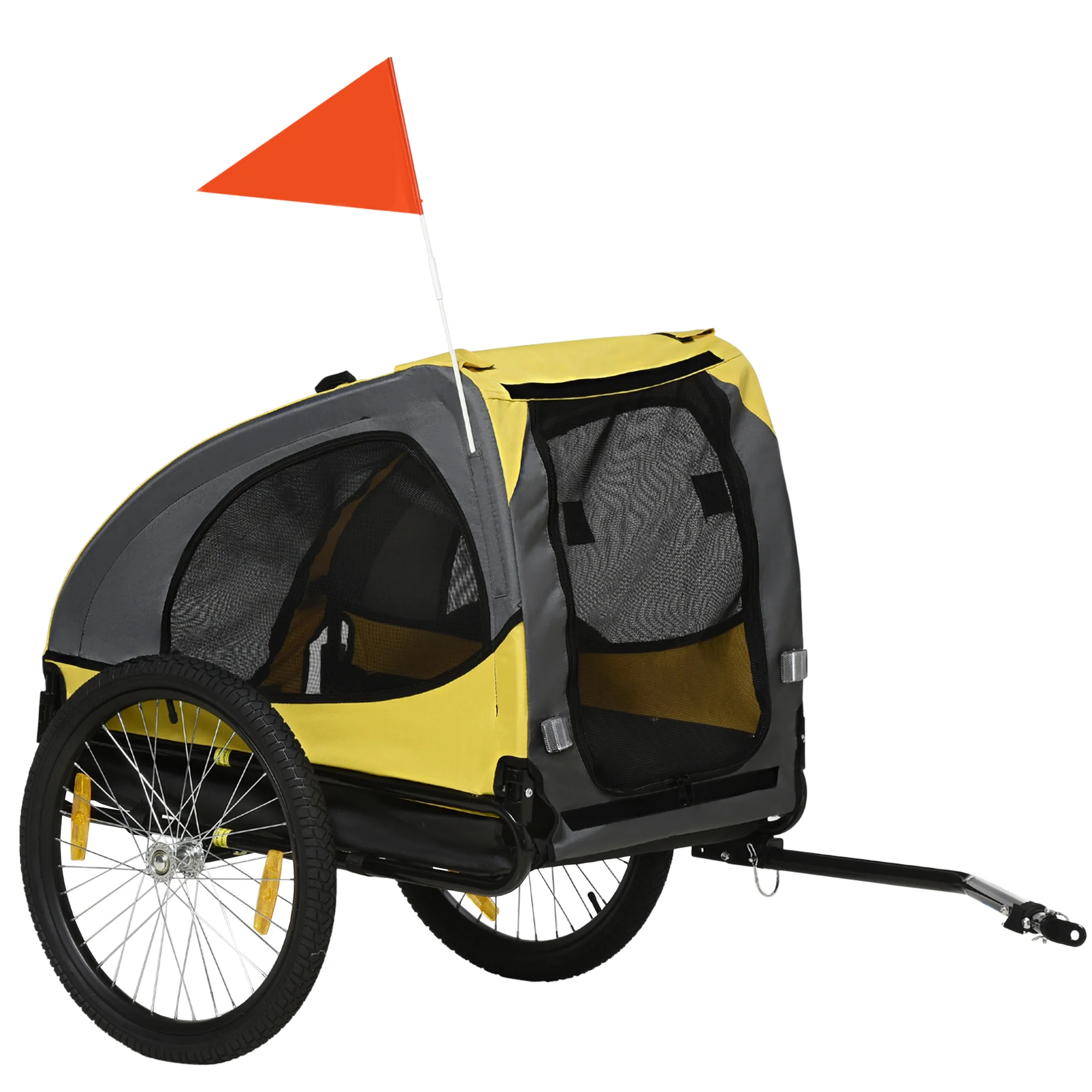 Dog trailer, load capacity 20kg, for medium-sized dogs, with mesh windows, tarpaulin, safety leash, 140x71x83cm, Oxford fabric