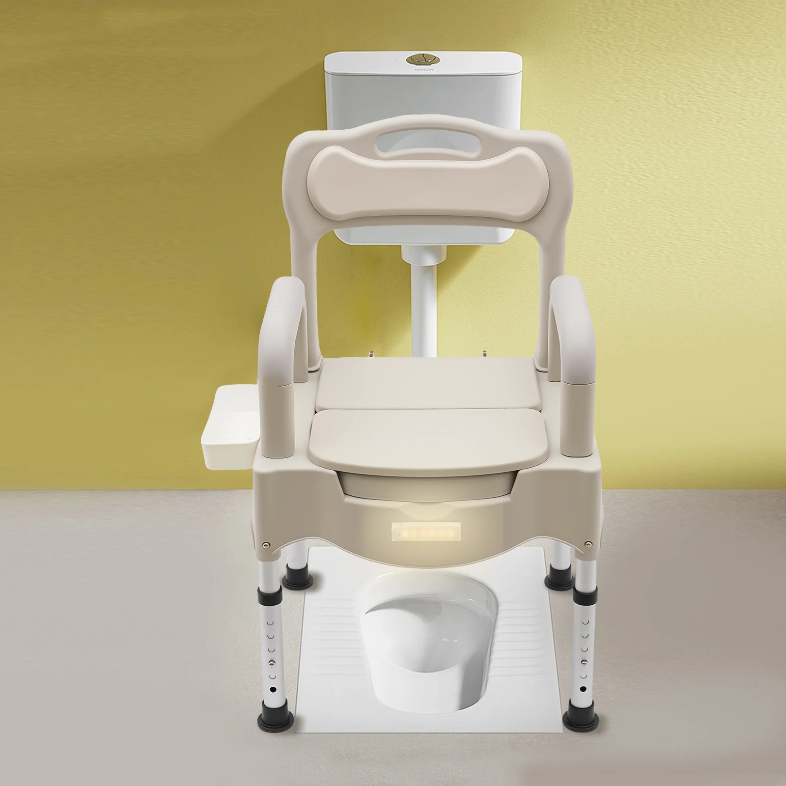 Portable Bedside Commodes Chair Adjustable Commode Toilet Chair Home Use for the Elderly, Disabled, etc Grey White/Khaki