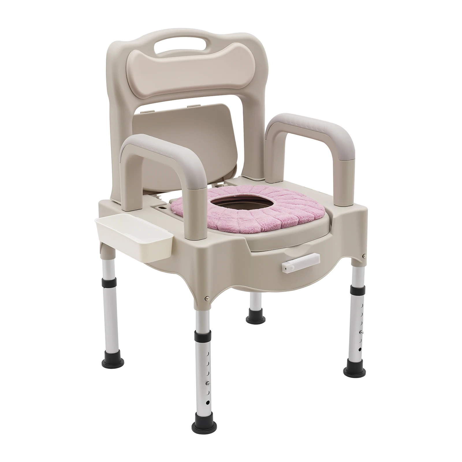 Portable Bedside Commodes Chair Adjustable Commode Toilet Chair Home Use for the Elderly, Disabled, etc Grey White/Khaki
