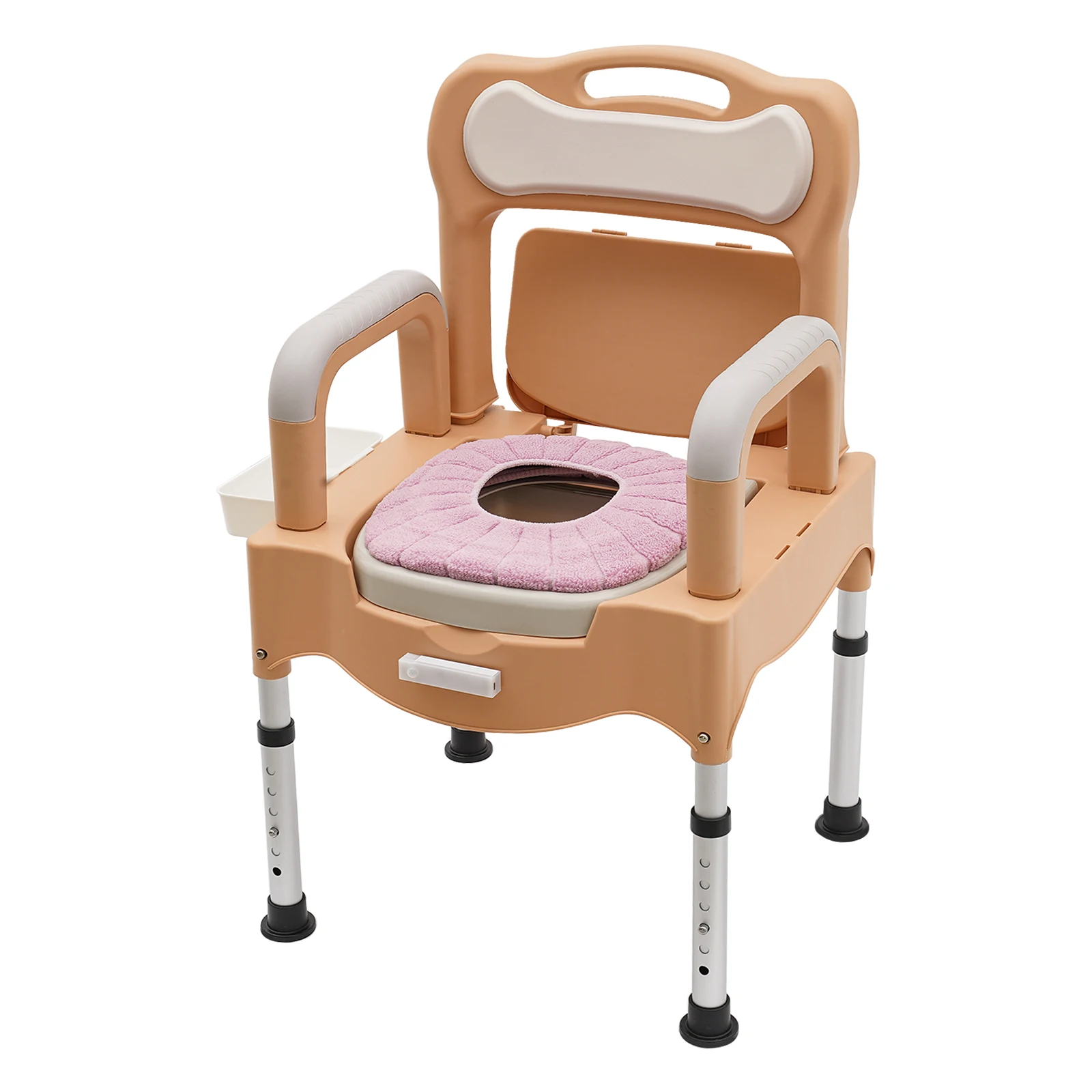Portable Bedside Commodes Chair Adjustable Commode Toilet Chair Home Use for the Elderly, Disabled, etc Grey White/Khaki
