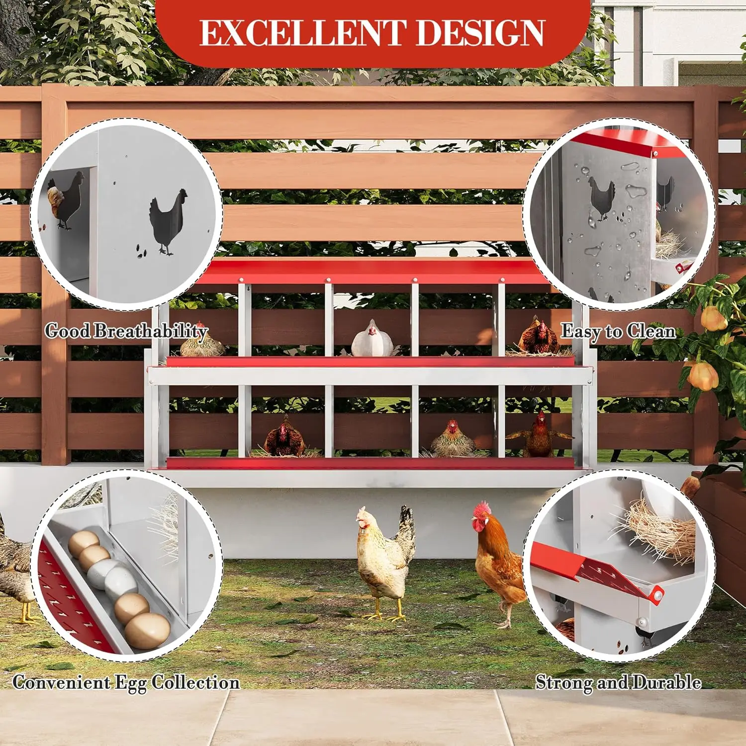 Chicken Nesting Box 10 Compartment Metal Nesting Box 10 Room Wall Mountable Nesting Boxes with Leg Galvanized Steel for Chicken