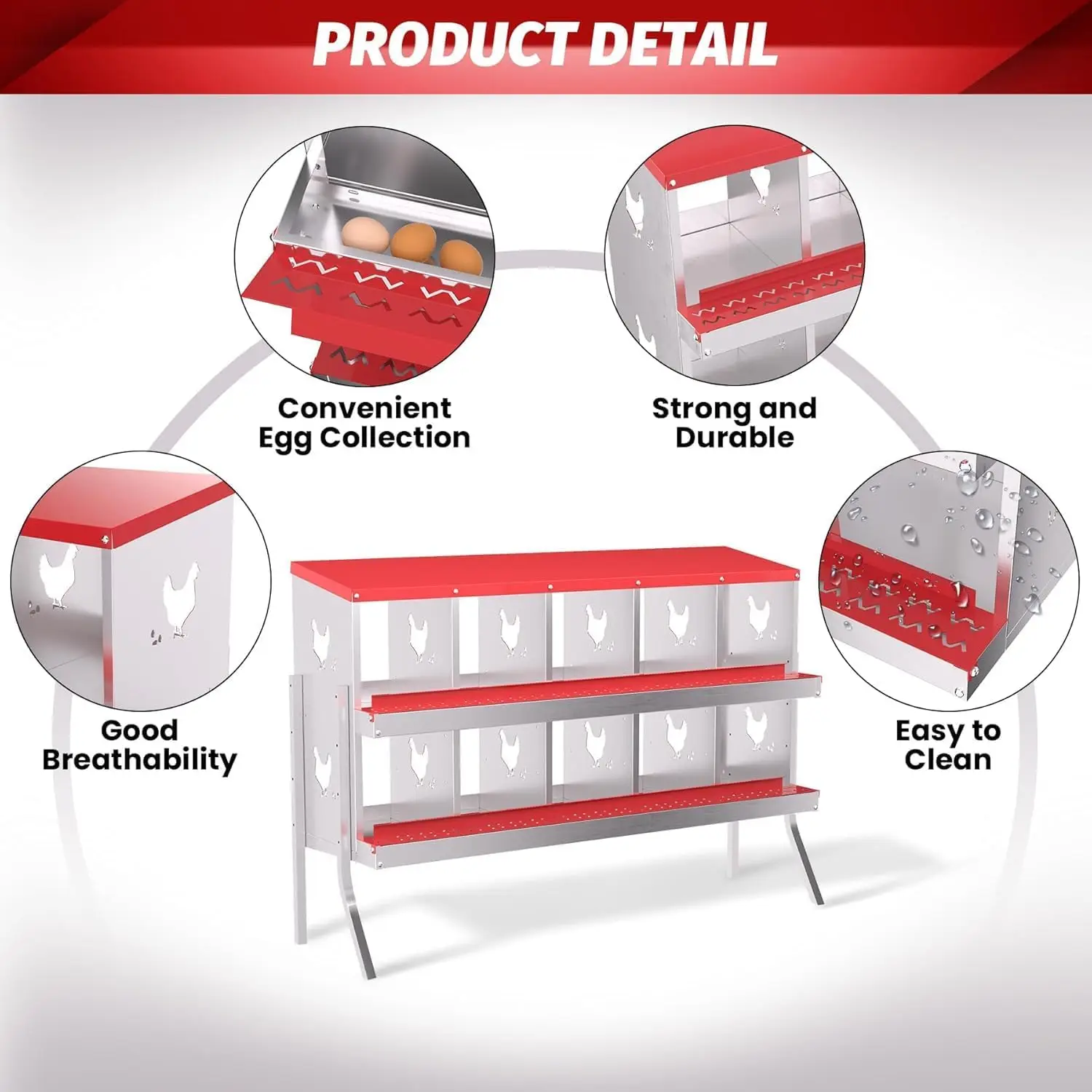 Chicken Nesting Box 10 Compartment Metal Nesting Box 10 Room Wall Mountable Nesting Boxes with Leg Galvanized Steel for Chicken