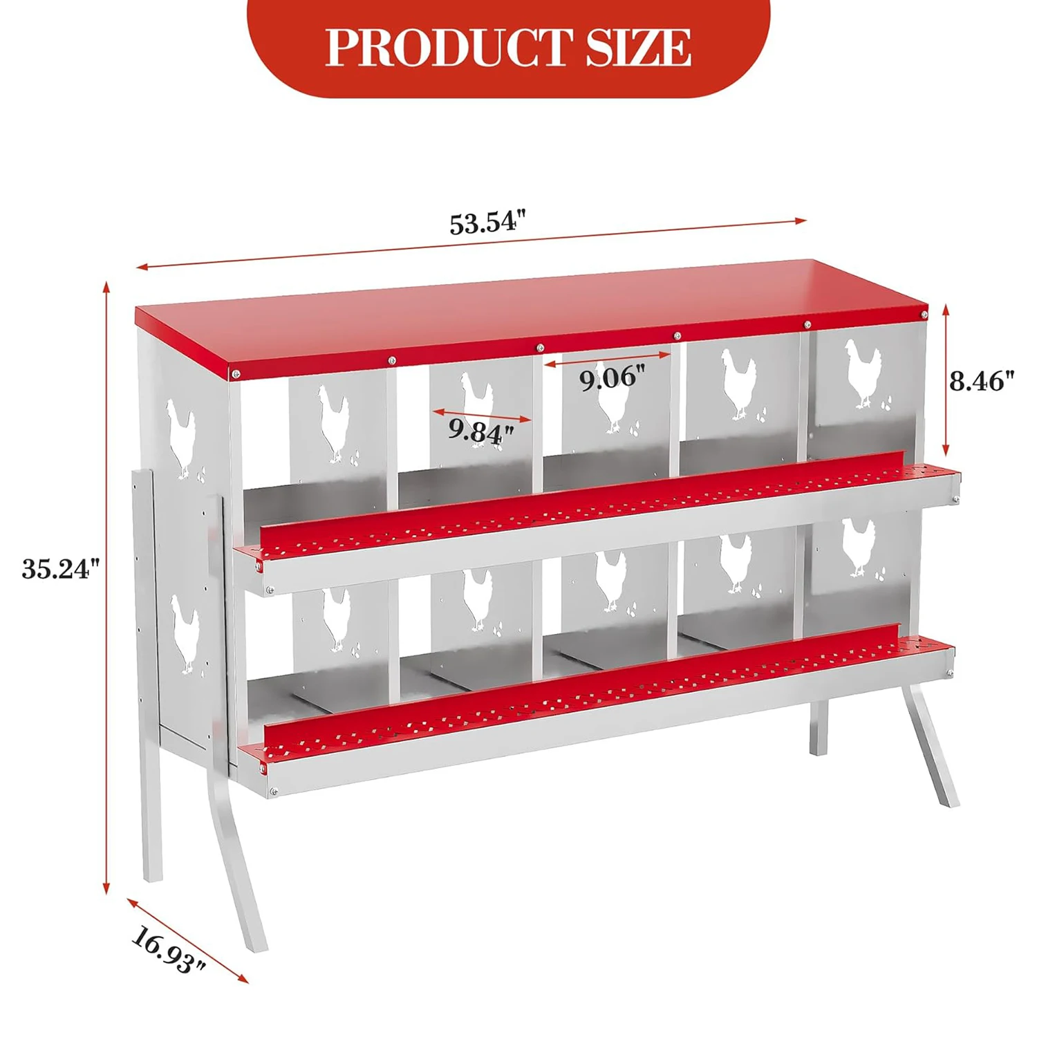 Chicken Nesting Box 10 Compartment Metal Nesting Box 10 Room Wall Mountable Nesting Boxes with Leg Galvanized Steel for Chicken
