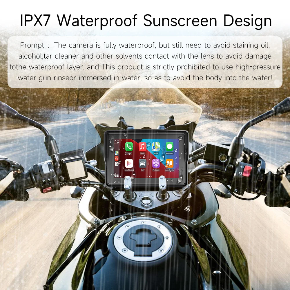 5/6/7"Motorcycle GPS Navigation Recorder Wireless CarPlay Android Auto Multimedia Player IP67 Waterproof Screen Bluetooth 2024 New