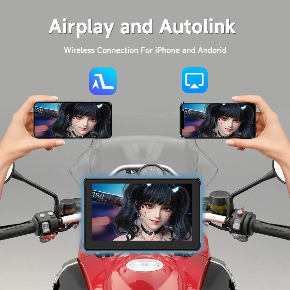5/6/7"Motorcycle GPS Navigation Recorder Wireless CarPlay Android Auto Multimedia Player IP67 Waterproof Screen Bluetooth 2024 New