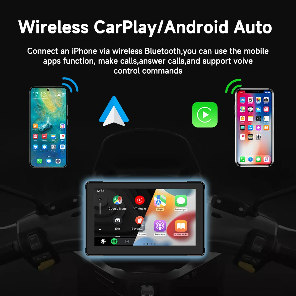 5/6/7"Motorcycle GPS Navigation Recorder Wireless CarPlay Android Auto Multimedia Player IP67 Waterproof Screen Bluetooth 2024 New